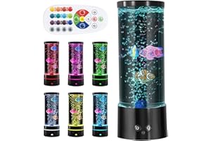 Fish Bubble Lamp Multi-Color Changing Bubble Lamp with Remote Control USB/Battery-Operated Fish Light for Kids Bedrooms 4.1x1