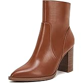 LAICIGO Women's Pointed Toe Ankle Boots Chunky Stacked Heel Side Zipper Faux Leather Ankle Booties