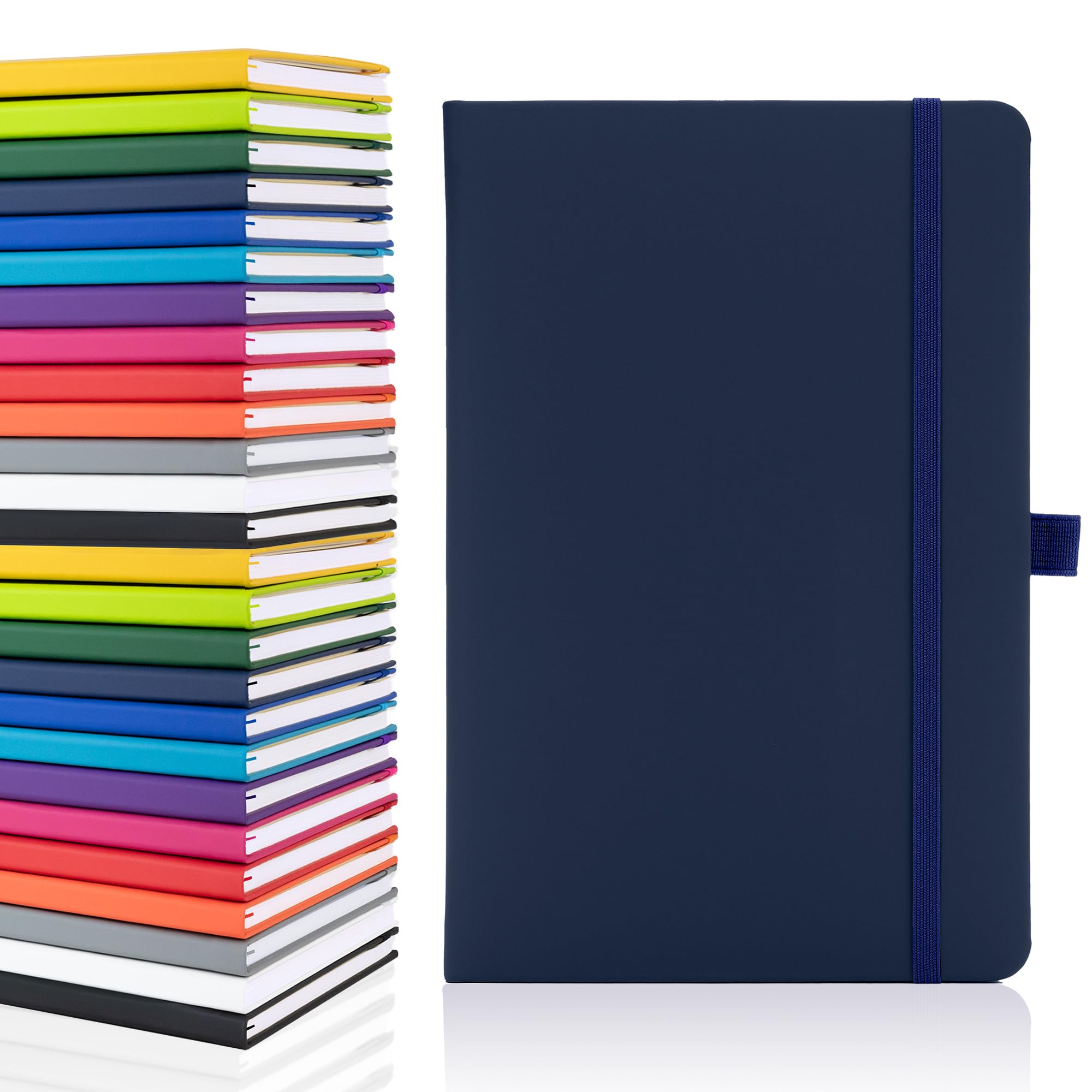 Notes London Plain Page A5 Notebook, White Unlined Blank Pages, Pen Loop, Ribbon and Paper Pocket, Medium Hardback, Note, Eco Sustainable sourced Paper (Navy)