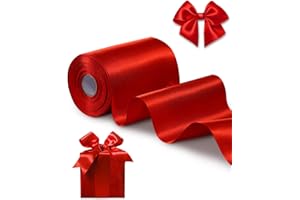 FAKILO Red Satin Ribbon 4 Inch x 22 yd Wide for Grand Opening Business Cuttings Ceremony Bow Christmas Festival Decor