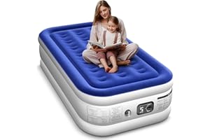 Xsleep Twin Air Mattress with Built in Pump Luxurious Comfort 16" Raised Inflatable Mattress Twin Airbed Blow Up Mattress for Home and Guests 75"*39"*16"Air Bed 2 Mins Fast Inflate/Deflate 330 lbs Max