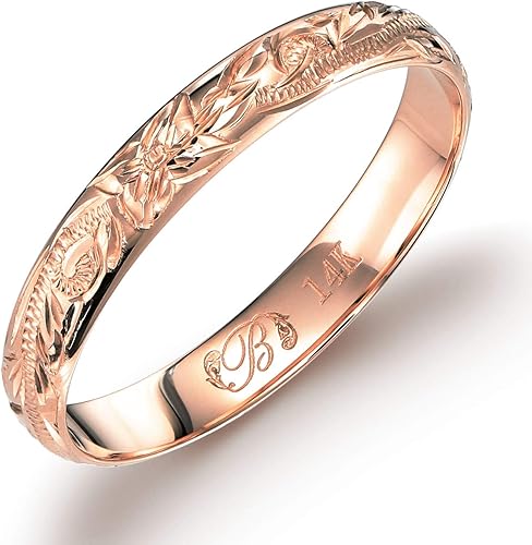 Amazon ハワイアンジュエリー リング 刻印無料 K14ピンクゴールド スクロール バレル 幅3mm 指輪 日本サイズ1号 Gmr1019 リング 通販