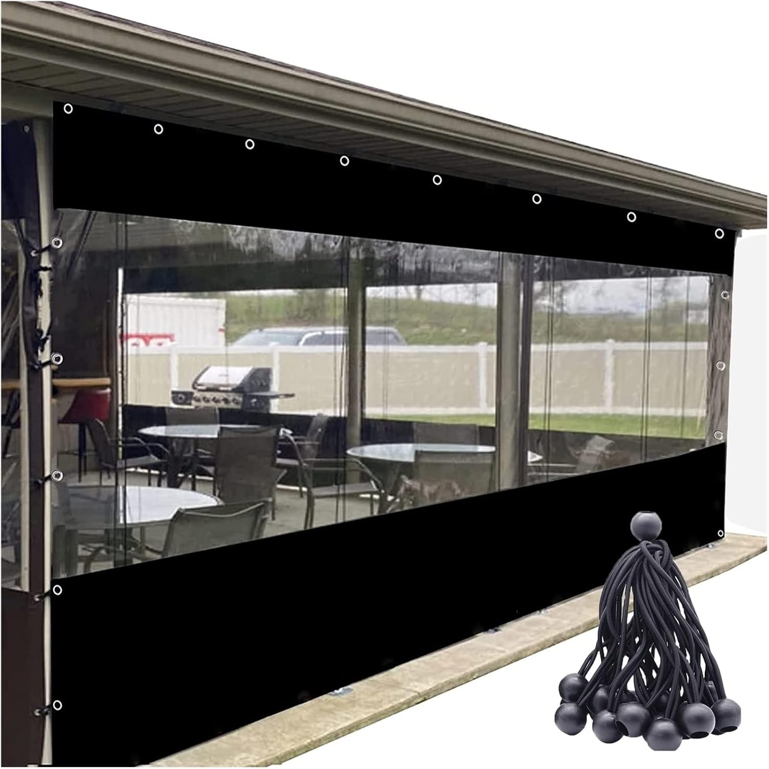 Outdoor Curtains - WZYJLyds Transparent Waterproof Curtains for Outdoor Gazebo, Pergola Side Panel Cover with Eyelets, for Patio, Garden, Storeroom Curtain (Color : Transparent+Black, Size : 3.80x2.50m)