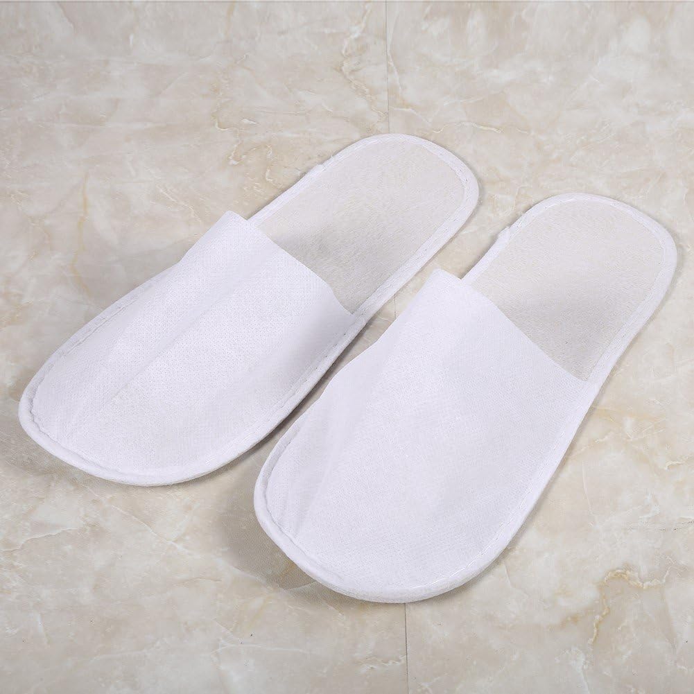 10 Pairs Spa Slippers - Disposable Guest Slippers Closed Toe House Slippers Perfect for Women and Men for Hotel, Travel Slippers Party Used - White Cotton Velvet Non-Slip Slippers Comfortable