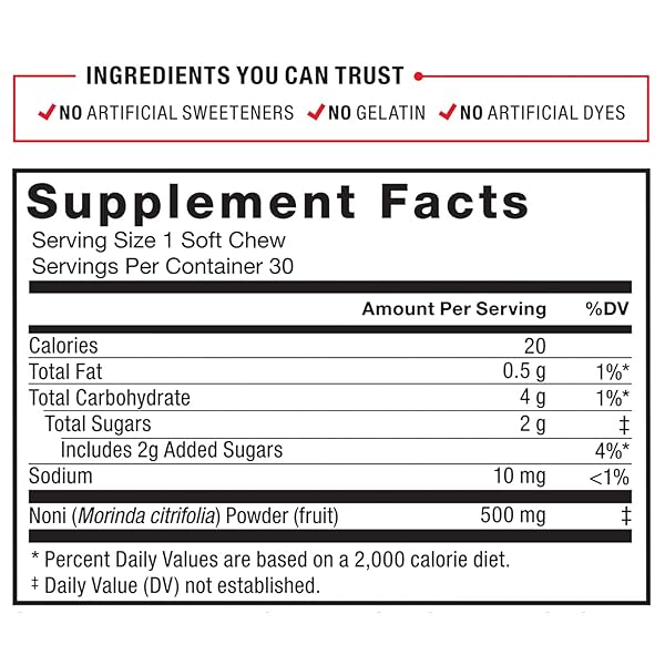 FORCE FACTOR NONI FRUIT CHEWS FOR IMMUNITY AND SKIN HEALTH SUPPORT, NONI JUICE SUPPLEMENT, PLANT-BASED ANTIOXIDANT SUPERFOOD CHEWS, GLUTEN-FREE, & VEGAN, APPLE BERRY FLAVOR, 30 SOFT CHEWS