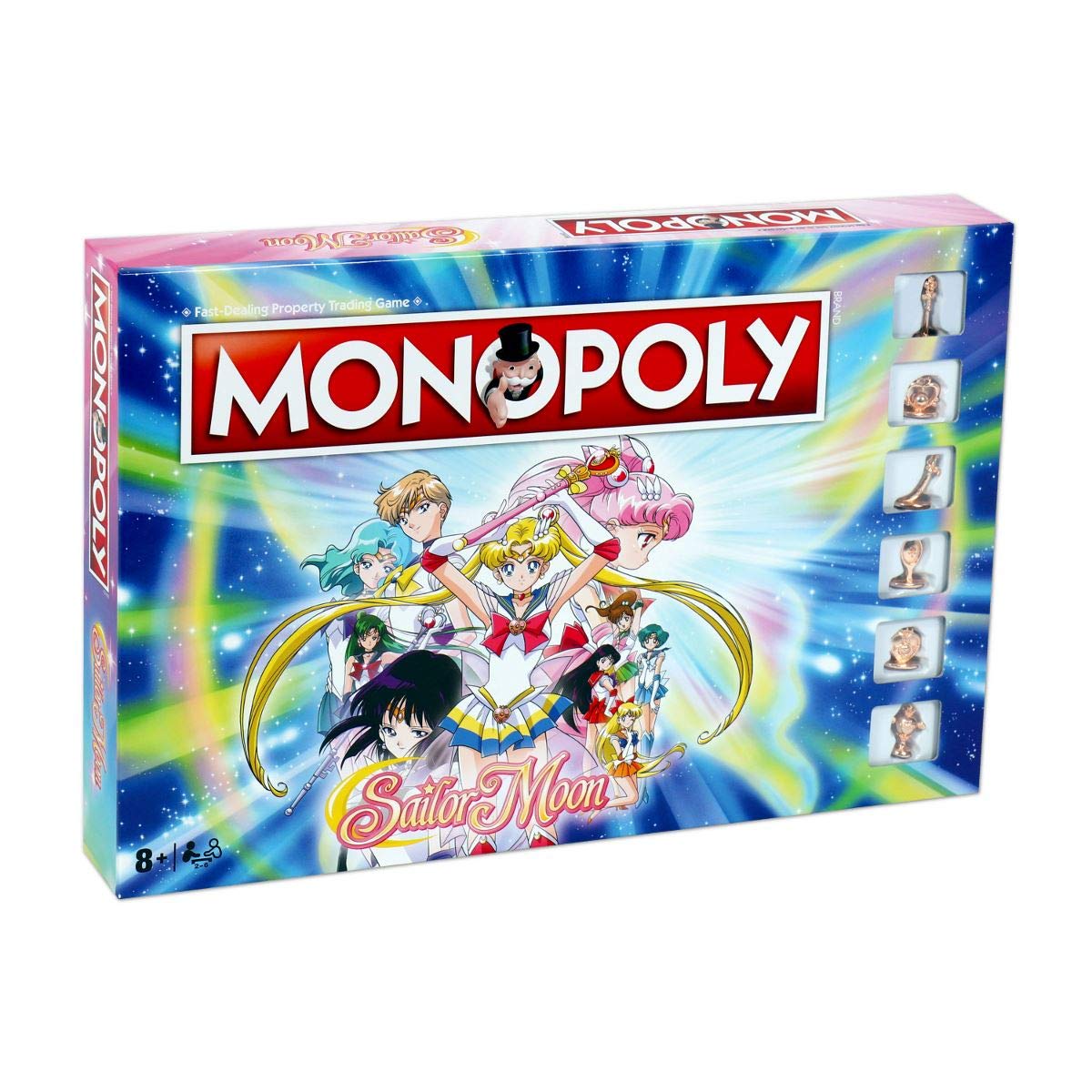 Winning Moves Sailor Moon Monopoly Board Game, Tour characters from the anime including Usagi, Rei, Professor Tomoe and Chibi Moon, 2 plus players for ages 8 and up, fun for the whole family