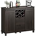 HOSTACK Farmhouse Buffet Sideboard, Coffee Bar Cabinet with Storage, Liquor Wine Cabinet with Sliding Barn Doors, Accent Storage Cabinet for Kitchen, Dark Brown