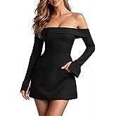 BEAGIMEG Women's Sexy Long Sleeves Off Shoulder A-Line Club Party Mini Dress