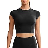 ENERBLOOM Workout Crop Tops for Women Yoga Short Sleeve Mild Support Slim Fit Cropped Athletic Shirts Gym Tee Built in Bra