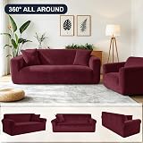 Yeahmart Thick Velvet Sofa Cover 1 Seater Red Premium Stretch Slipcover view 7