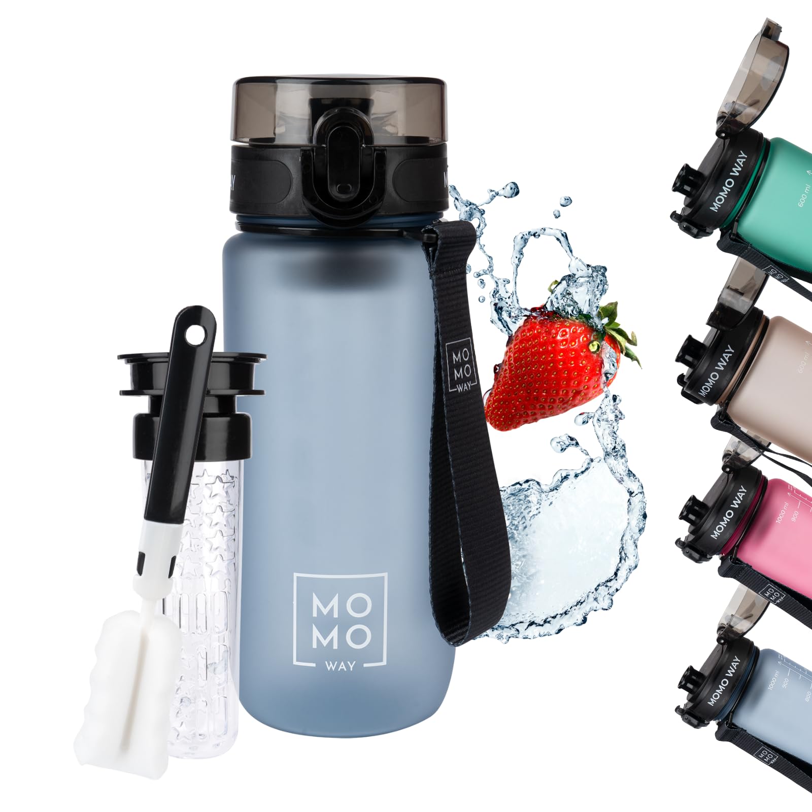 MOMO WAY Drinking Bottle Tritan Water Bottle BPA Free Reusable for School Sports Fitness Gym Easy Closure Gift for Men Women and Children Blue 600ml