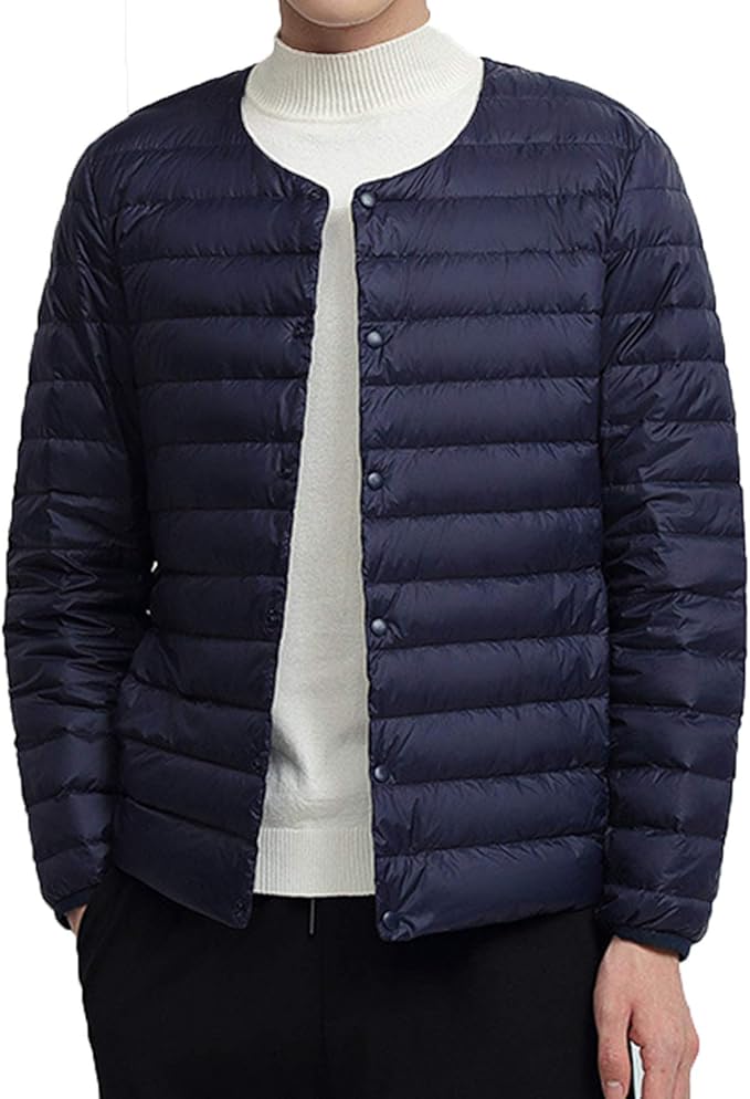Amazon ダウンジャケット メンズ ウルトラライト 秋冬 超軽量 ライトダウン 丸首 V首 中綿ジャケット 防寒対策 暖か アウター インナー 冬 90 白ダウン フェザー 無地 シンプル 収納袋付き コンパクト カジュアル 普段使い アウトドア 旅行 キャンプ バイク コート