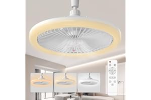 BECLOG Socket Ceiling Fan with Light, Ceiling Fan Indoor Enclosed 10" with Light and Remote 3 Colors Infinitely Adjustable LED Mini Ceiling Fans for Bathroom/Bedroom/Living Room/Garage/Kitchen