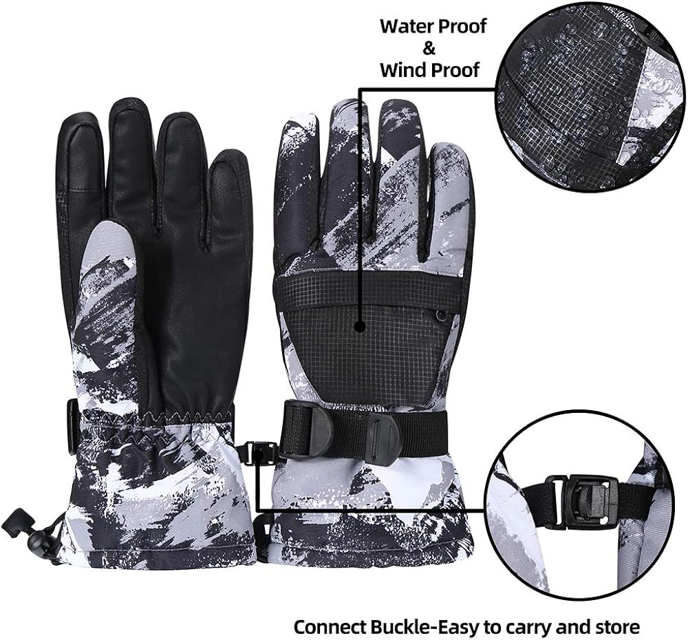 Ski Gloves, Warmest Waterproof and Breathable Snow Gloves for Mens, Womens, Ladies and Kids Skiing, for Parent Child Outdoor : Clothing