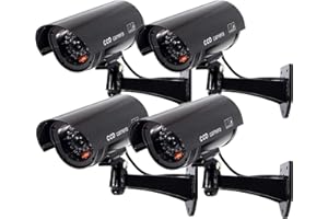 F FINDERS&CO Outdoor Fake Security Camera, Dummy CCTV Surveillance System with Realistic Red Flashing Lights and Warning Stic