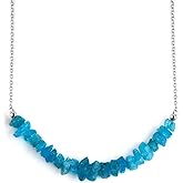 OdrillionGems Natural Raw Neon Apatite Gemstones Bar Necklace, 925 Sterling Silver Women Jewelry, Chakra Healing Crystals, Handmade Valentine Gifts, Adjustable Chain Size 18inches