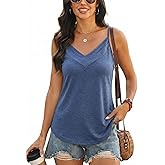 CiCiBird Women's Pleated V Neck Cami Tops Flowy Spaghetti Strap Tank Tops Dressy Casual Summer Sleeveless Blouses
