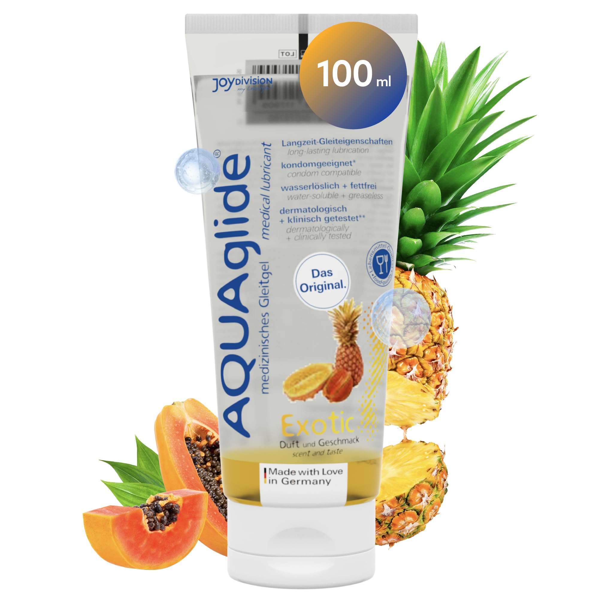 Joydivision AQUAglide Exotic Lubricant 100ml, Exotic Scent, Vegan, Oil-Free & Compatible with Latex Condoms