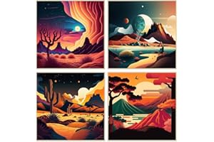 Fuinkqe 4 Pack Paint by Numbers for Adults and Kids Beginner，Landscape DIY Acrylic Painting Paint by Numbers Kits on Canvas for Kids Ages 4-8-12 Perfect for Gift Home Wall Decor(8x8in)