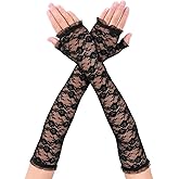 Lusofie Long Lace Gloves Formal Fingerless Women Bridal Lace Floral Gloves for Wedding Tea Party Prom Arm Sleeves