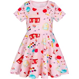 Toddler Girls Summer Dress Girls Casual Cartoon Print Short Sleeve Sundress