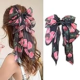 1Pc Black Rose Ponytail Clip Crushed Flower Multi-Layer Hairpins Bow Fluttering Ribbon Hair Clips Cute Floral Claws Clips French Style with Low Tail Ponytail Hair Clip for Women Hair Decor Accessories