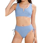 Glaoly Girls Swimsuit 2 Piece V-Neck Cutout Girls' Swimwear Top High Waisted Bottom Bathing Suits for Teens 7-16 Years