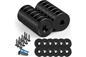 LOVIMAG Cabinet Magnets, 20lbs Rare Earth Magnets, 12Pack Strong Magnet with Holes and Iron Sheet,Neodymium Magnet with Screws for Holding Tools, Door, Magnetic Cabinet Locks-Black,0.63x0.19inch