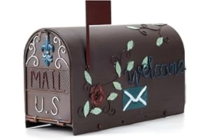 MEIYIHUI Heavy Duty Galvanized Steel Mailbox Post, Mailboxes for Outside,Curbside Mailbox,Rural Mail Box Postal Storage Box Outdoor Decor (Brown)