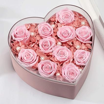 Fleur De Savon Préservé Fleur Rose Coeur Coffret Coeur