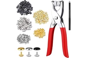KOGYXE 180 Sets 10mm Leather Rivets, 3 Colors Double Round Cap Leather Rivets, Metal Studs with Fixing Tools for Craft Repairs Decoration