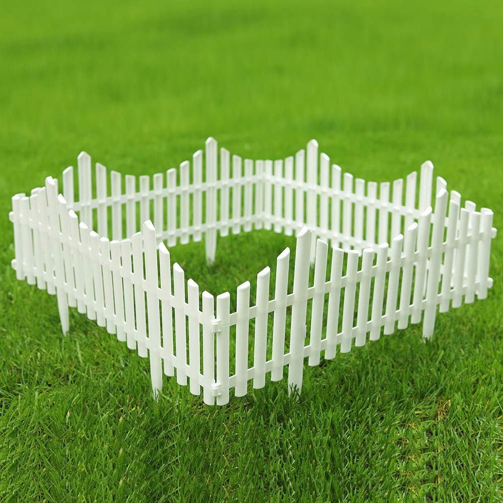 Sungmor Pack of 4 Garden Picket Fence,96 Inch Plastic White Edgings
