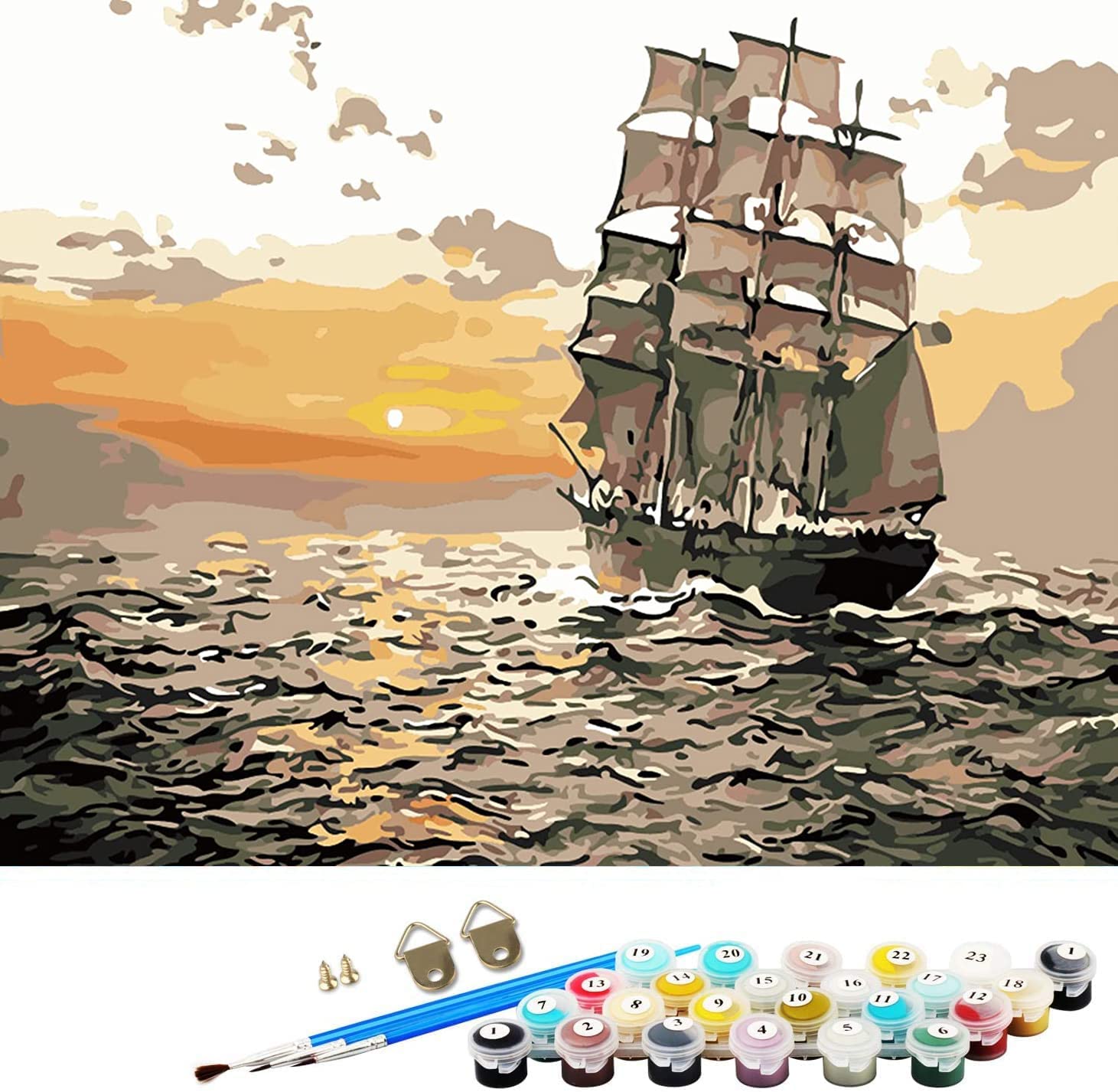 ABEUTY DIY Paint by Numbers for Adults Beginner - Sailboat Boat in The Sea 16x20 inches Number Painting