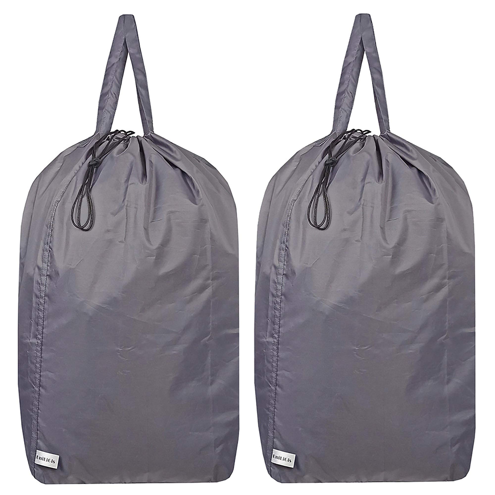 UniLiGis Washable Travel Laundry Bag with Handles and Drawstring (2 Pack), Heavy Duty Large Enough to Hold 3 Loads of Laundry, Fit a Laundry Basket or Clothes Hamper, 27.5x34.5 in,Grey