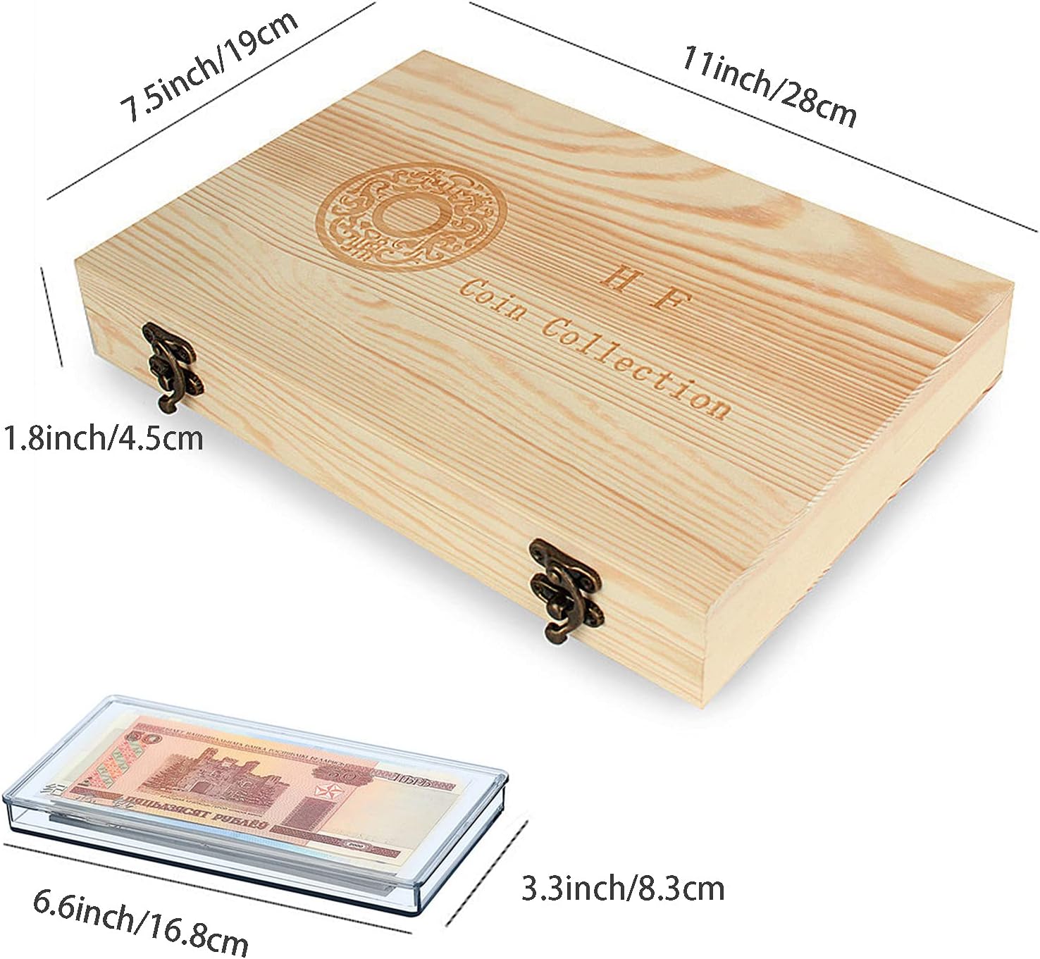 Wooden Coin Capsules Holder, Coin Storage Box Coin Collection Holder with Lock, Coin Collector Organizer Container Coin Display Commemorative Collection Case for 40 Coins and 100 Banknotes : Office Products