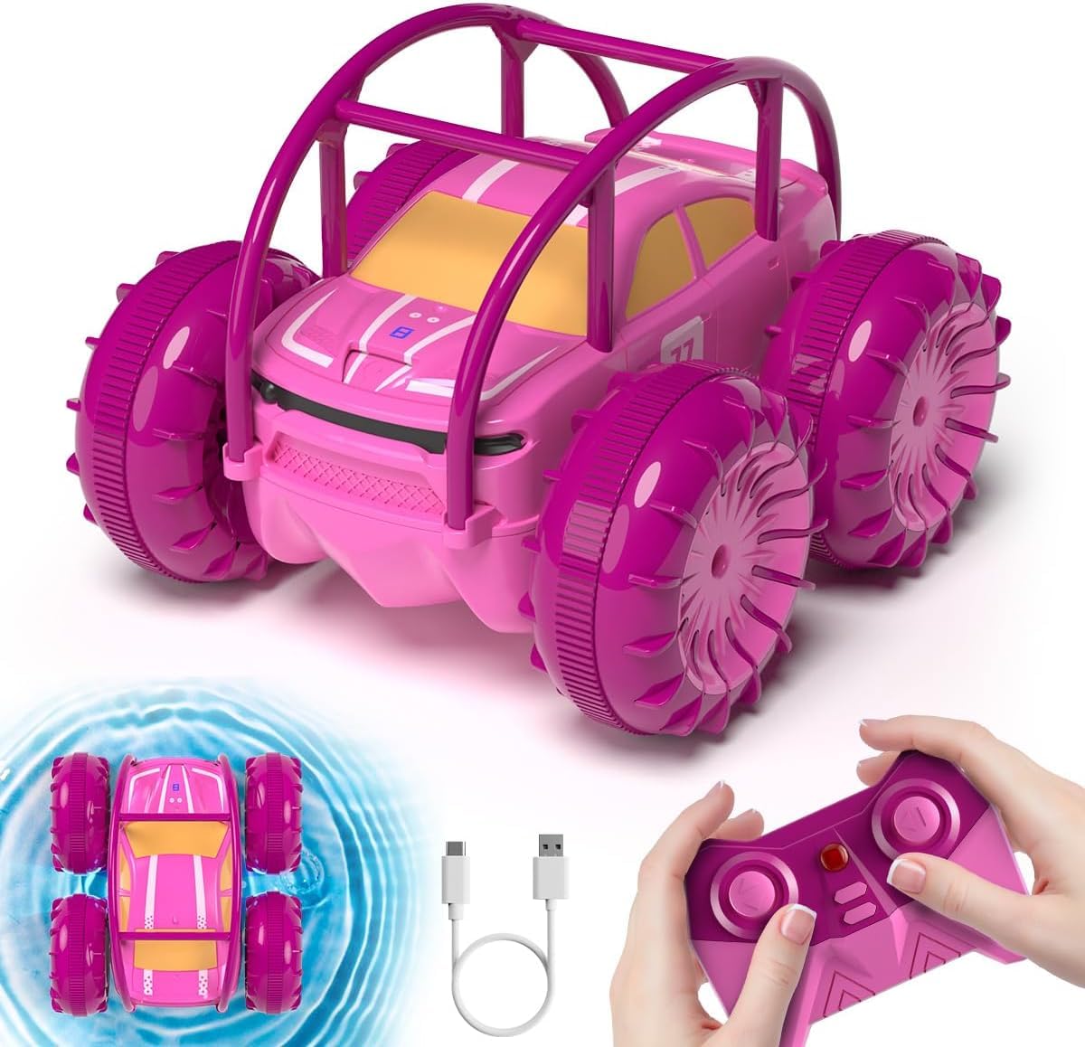 MaxTronic Direct Charging Remote Control Cars, 360° Flip Waterproof Stunt Car with ON/OFF Cool LED, Monster Truck 2.4GHz 4WD Indoor Outdoor Kids RC Toy Gift ideas for Boys Girls