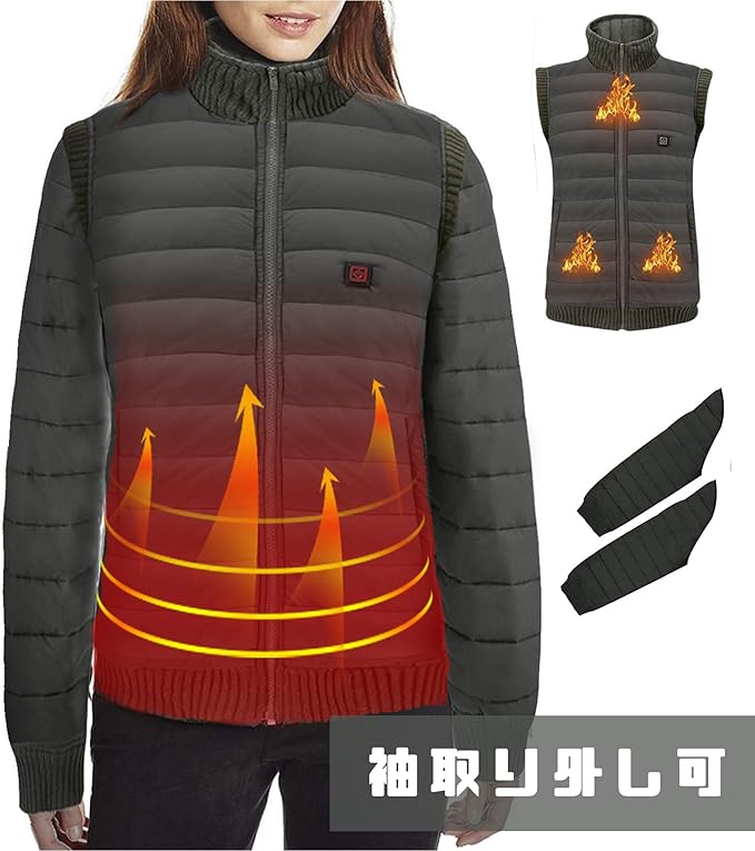 Amazon Vinmori 電熱ジャケット 電熱 ベスト レディース 袖取り外し可 電熱ウェア 電熱服 モバイルバッテリー スリムフィット バイク ヒーターウエア 防寒対策 秋冬 防寒 防風 暖かい 通学 登山 スキー 防寒着 Usb加熱 アウトドア クリスマスプレゼント ベスト 通販