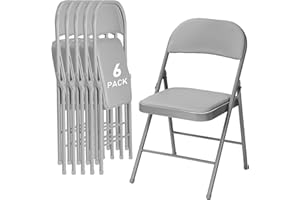 susici 6 Pack Grey Folding Chairs with Padded Cushion, Dining Chair Set Portable Indoor Outdoor Stackable Folding Chair with Steel Frame for Home Office Events Wedding Party