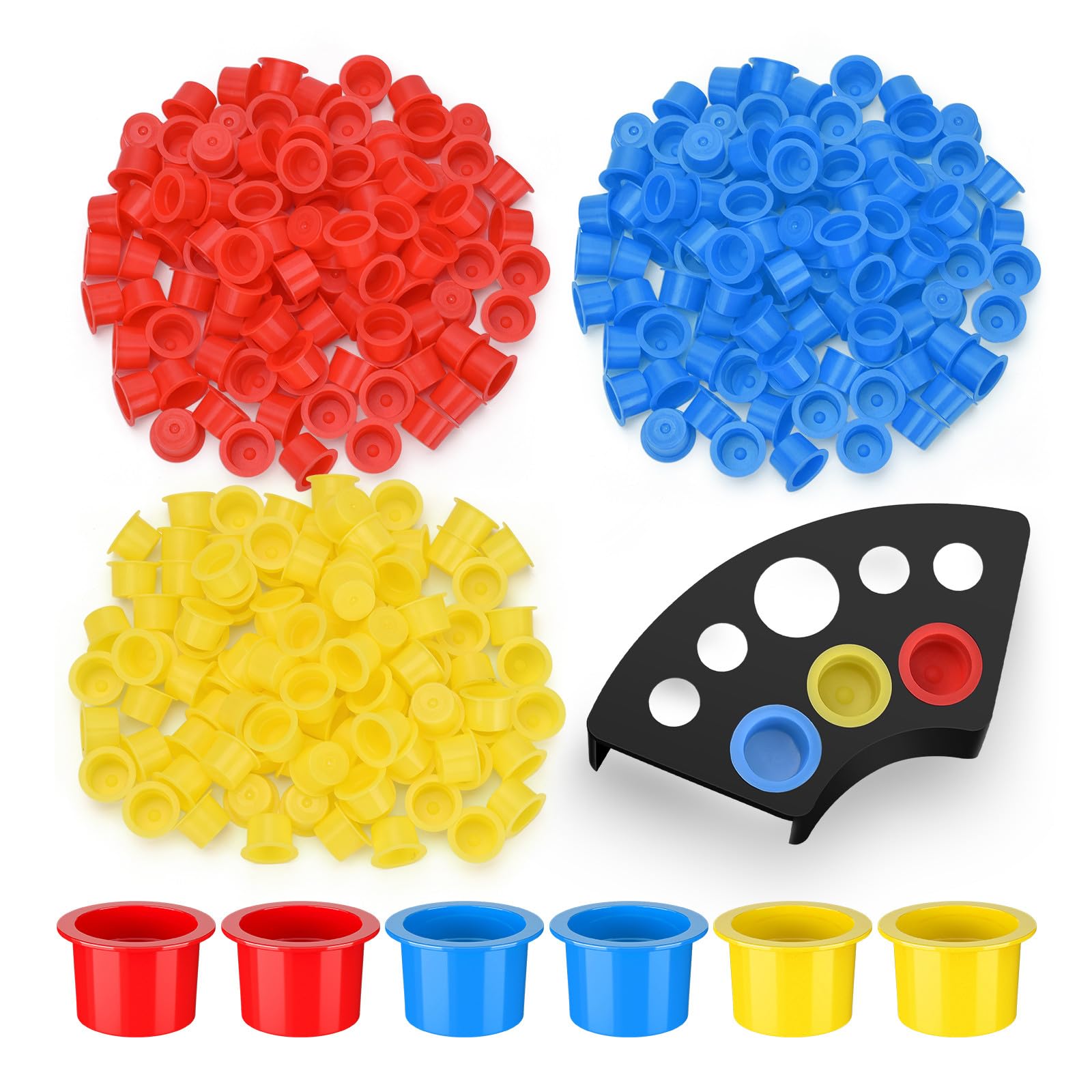 Tattoo Ink Cups, ATOMUS Red Yellow Blue Medium 13mm 300pcs Disposable Tattoo Pigment Ink Caps Cups for Tattoo Ink Tattoo Supplies,Tattoo Kit, Tattoo Accessory