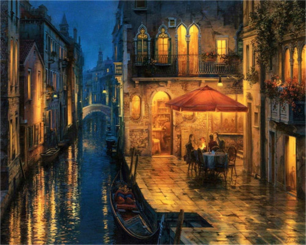 MONDART Paint by Numbers for Adults Acrylic Paint DIY Canvas Painting for Beginner Home Decor Gifts -Venice by Night 16x20 Inch (NO Frame)