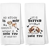 Voatok Funny Shih Tzu Kitchen Towels Set of 2, Shih Tzu Gifts for Women Hand Towels, Shihtzu Gifts Dish Tea Towels for Kitchen, Pet Lover Gift, 16x24 Inches