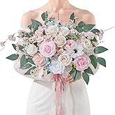 Serwalin 17 Inch Wedding Bouquets for Bride, Pink Bridal Bouquets for Bride, Silk Free Form Artificial Wedding Flowers Bouquet for Bridal Shower Wedding Ceremony and Anniversary Day Decor