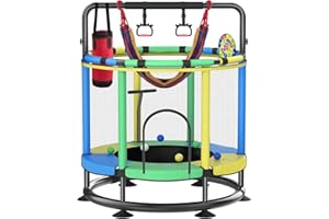 JO BULIDERSHRS Trampoline for Kids, Full Anti-Rust 440lbs Anti-Rollover Round Bottom Toddler Trampoline, T-handrail Adjustable Baby Toddler Trampolines Dart Board