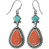 Zszkoz Boho Turquoise Orange Teardrop Earrings for Women Vintage Western Bohemian Drop Dangle Earrings Jewelry Gift