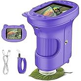 OAEBLLE Kids Microscope, 1000X Portable Digital Microscope with 2.4″ IPS Screen & 8 LEDs, USB Rechargeable, STEM Educational Science Kit Toys, Best Christmas Birthday Gifts for 4-12 Year Old Children