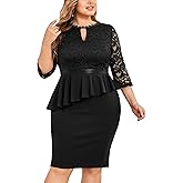 Miusol Women's Plus Size Lace Keyhole Neckline Peplum Bodycon Vintage Cocktail Party Dress
