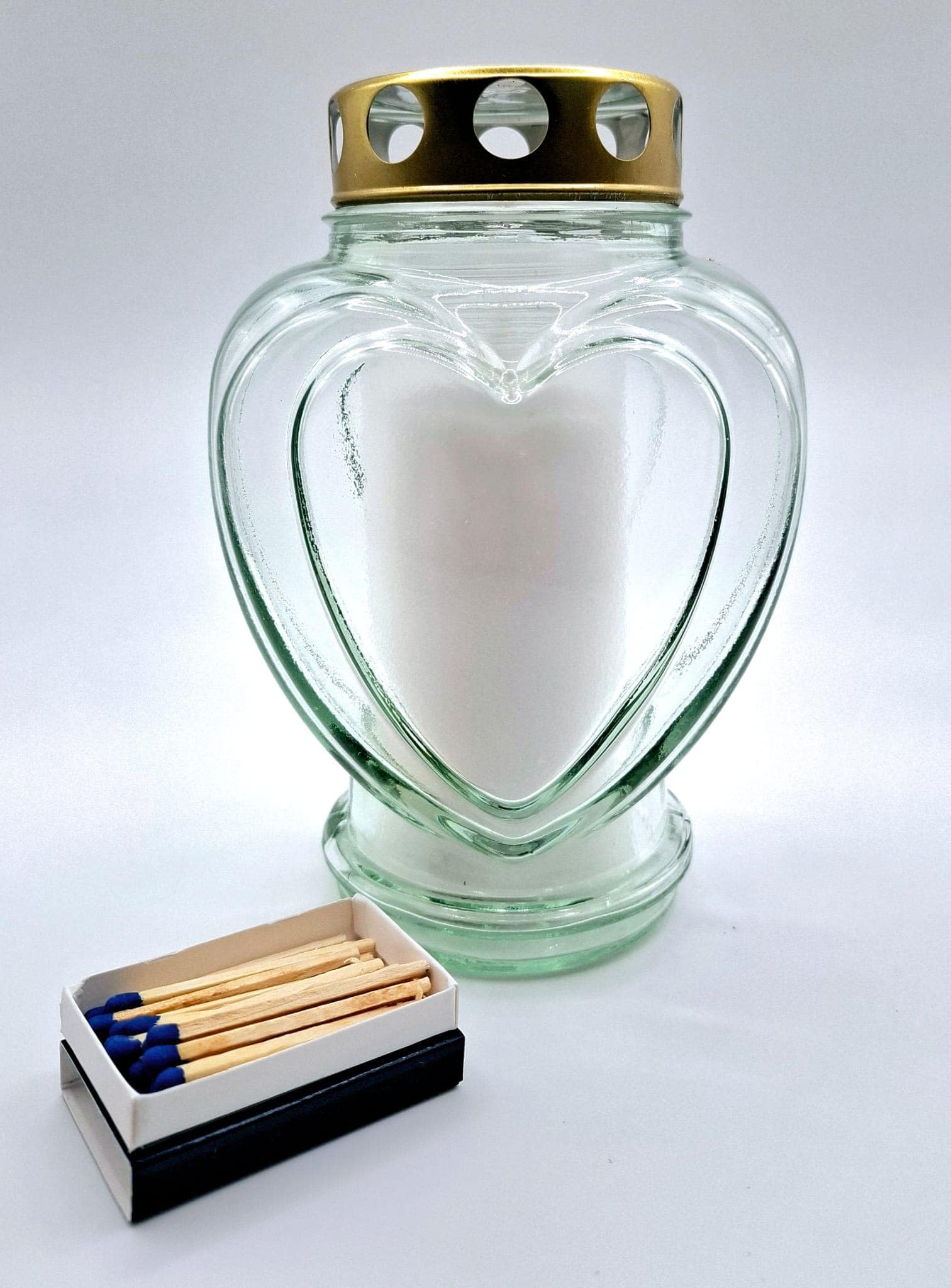 Grave Candle Funeral Light Heart Shape White Memorial Candle Grave Lamp Glass Approx. 18 cm High