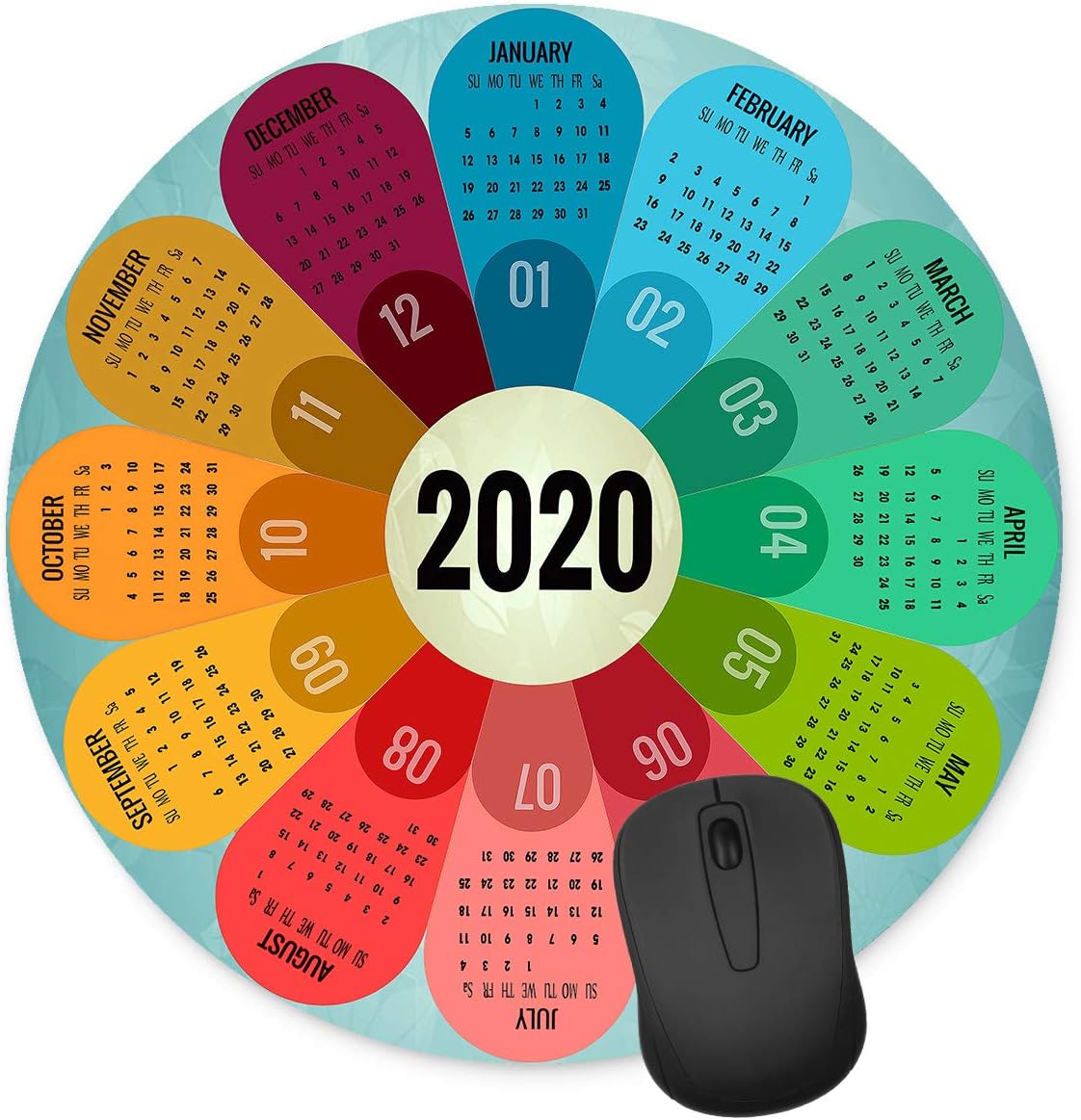 2020 Calendar Mouse Pad Petals Round Non-Slip Mouse Pad Computer Accessories Mouse Pad Office Mouse Pad Game Mouse Pad (200mm x 200mm x 3mm)