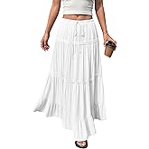 BTFBM Spring Skirts for Women 2026 Summer Boho Beach Vacation Clothes Casual Pleated High Waisted Flowy Maxi Skirt