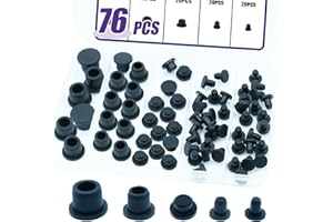 UILLCUET 76PCS Black Hole Plugs Silicone Stoppers Assortment Kit Small Rubber Plugs for Round Holes, Flexible Rubber Stoppers Waterproof Tube Plugs T-Type, Used for Sealing Plugs Bathtub Jet Covers
